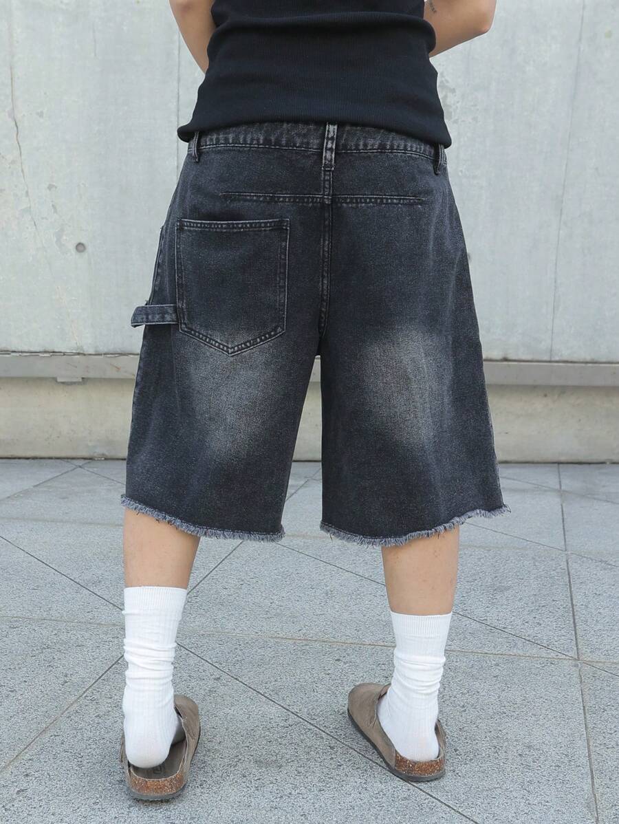 Men's Contrast Color Fringe Casual Denim Shorts