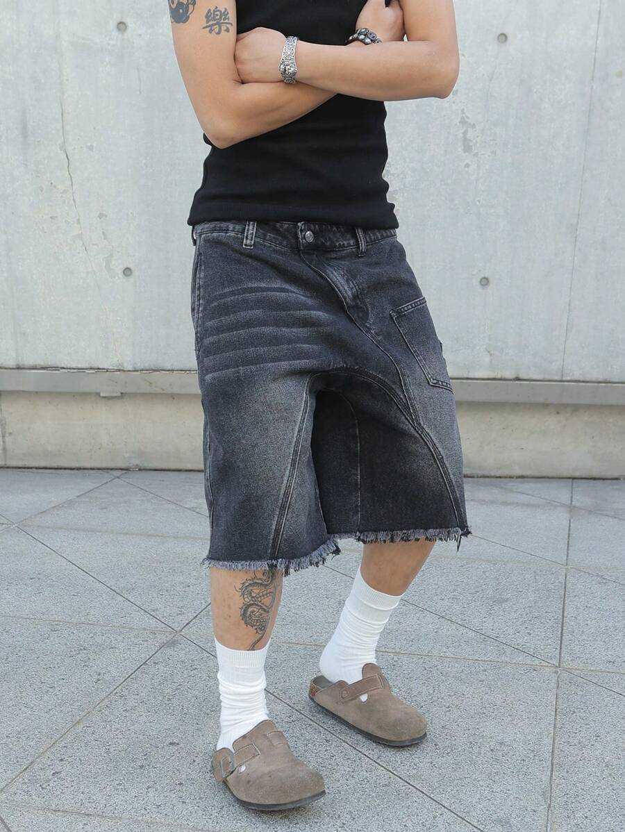 Men's Contrast Color Fringe Casual Denim Shorts
