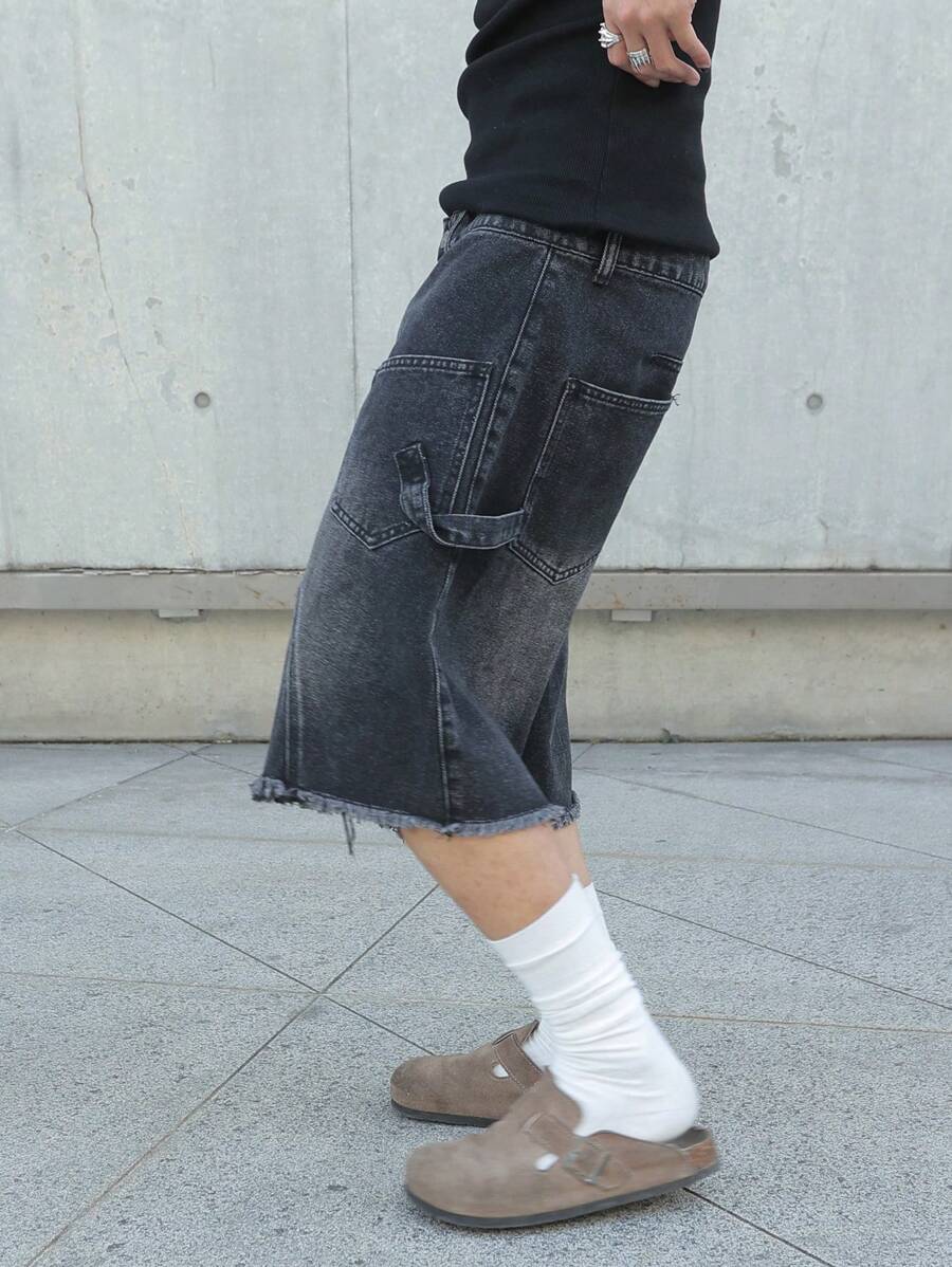 Men's Contrast Color Fringe Casual Denim Shorts