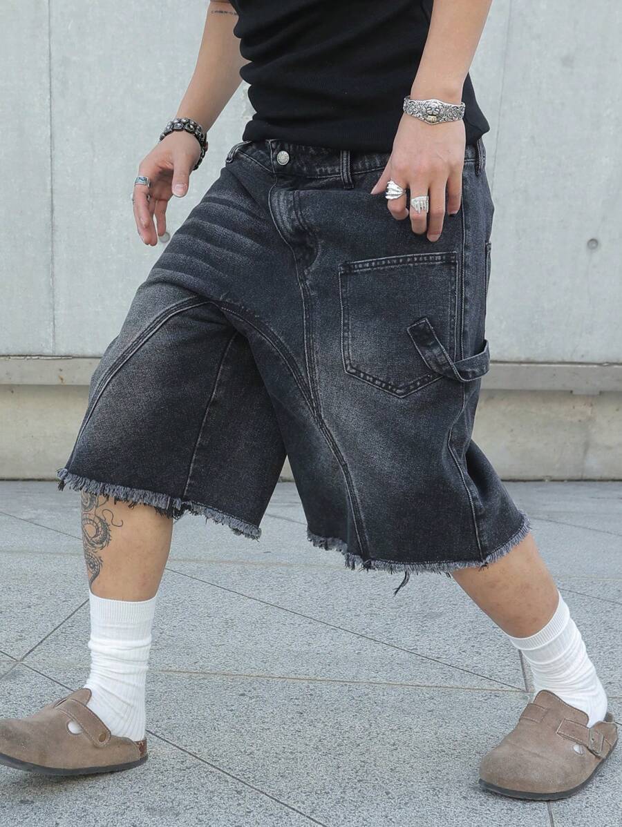 Men's Contrast Color Fringe Casual Denim Shorts