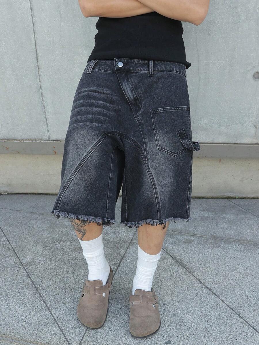 Men's Contrast Color Fringe Casual Denim Shorts