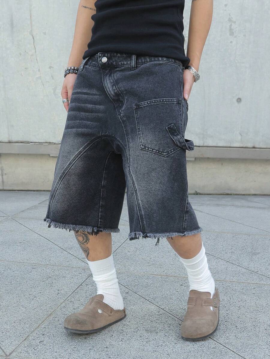 Men's Contrast Color Fringe Casual Denim Shorts