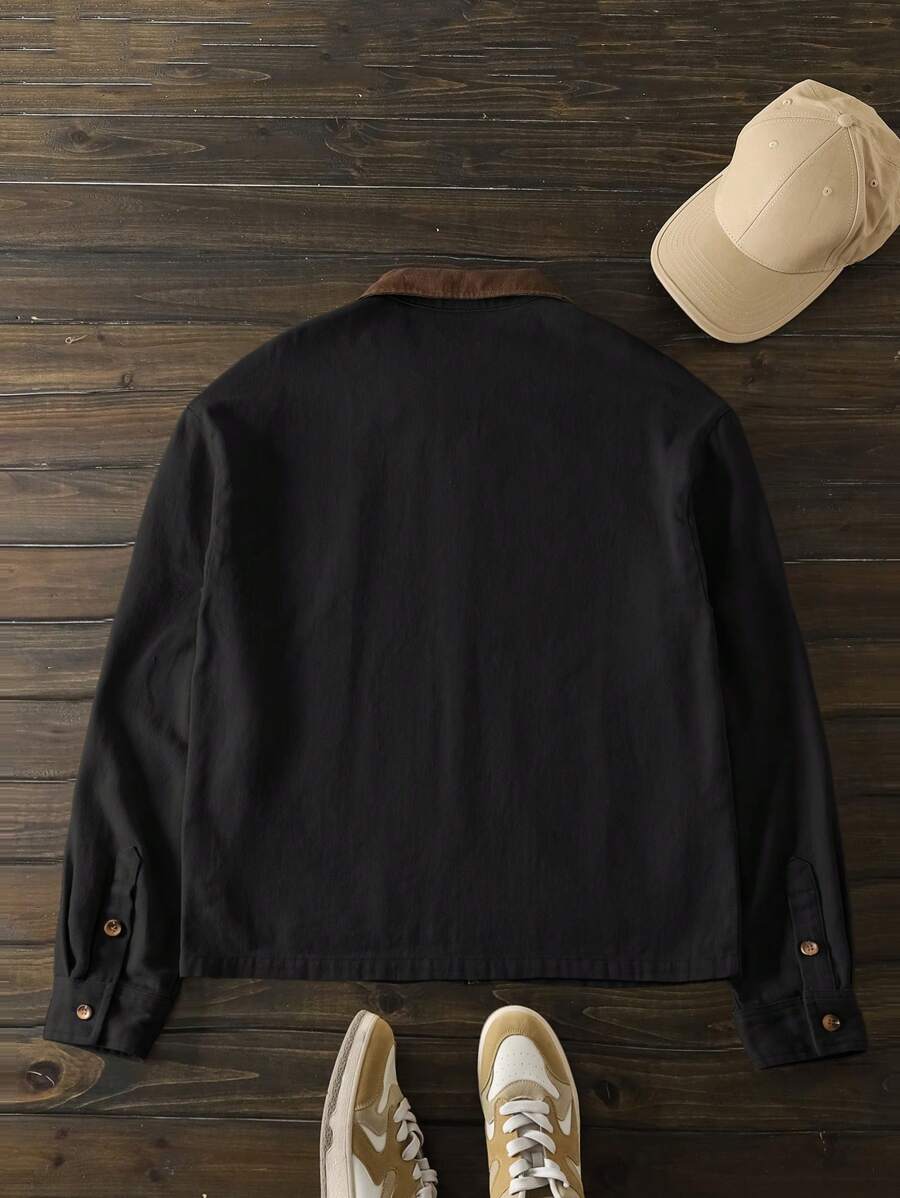 Men's Long Sleeve Casual Woven PU Leather Jacket
