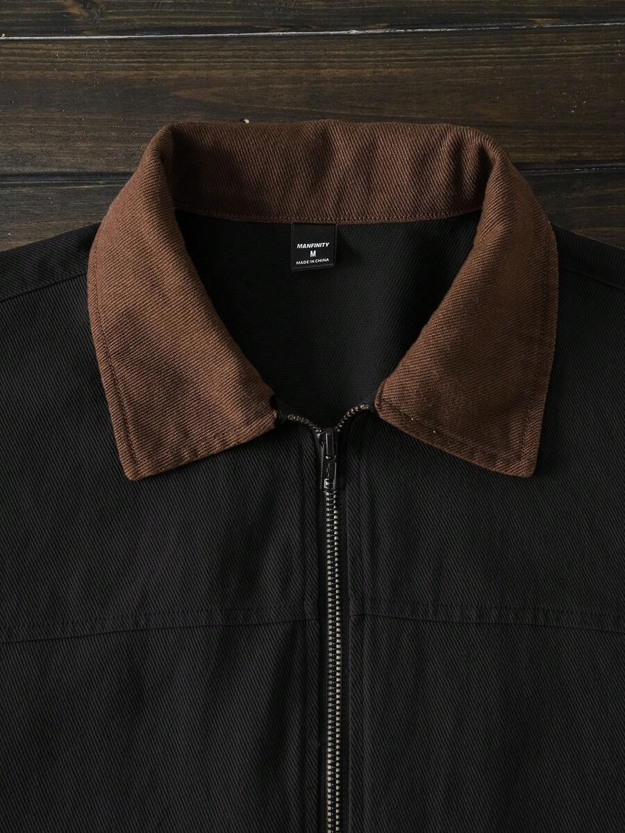 Men's Long Sleeve Casual Woven PU Leather Jacket