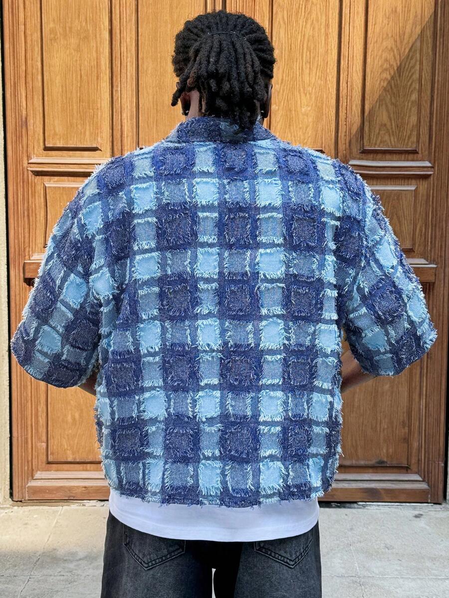 Men's Plaid Woven Short Sleeve Cropped Shirt