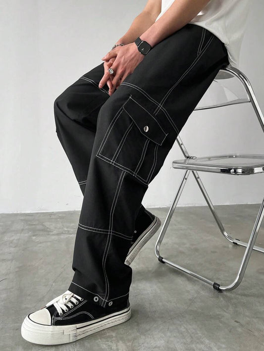 Men's Faux Denim Patchwork Cargo Pants