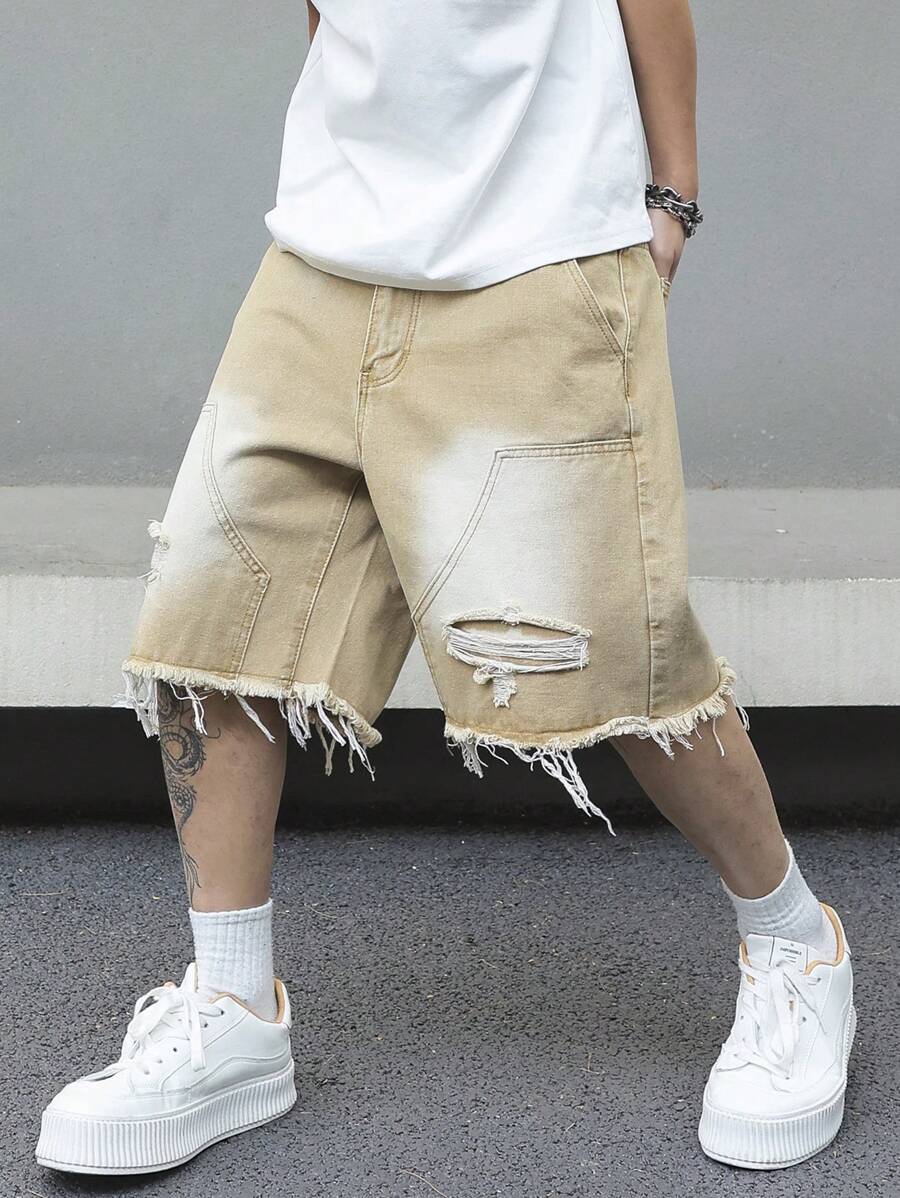 Men's Pocket Distressed Raw Hem Loose Fit Jorts