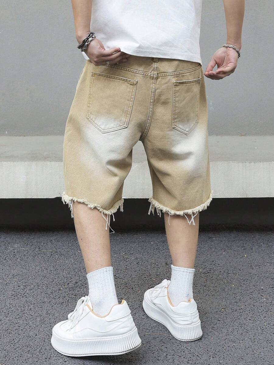 Men's Pocket Distressed Raw Hem Loose Fit Jorts
