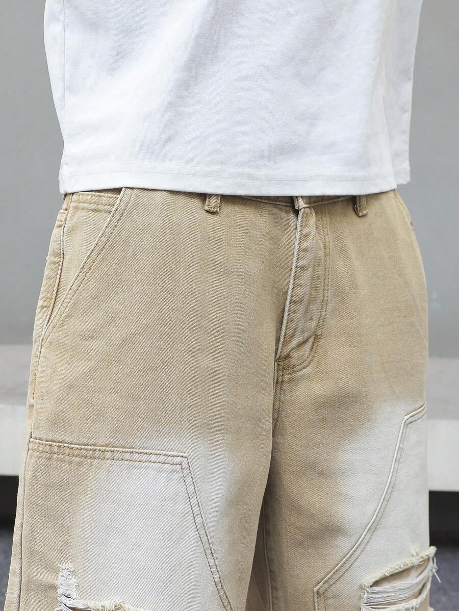 Men's Pocket Distressed Raw Hem Loose Fit Jorts