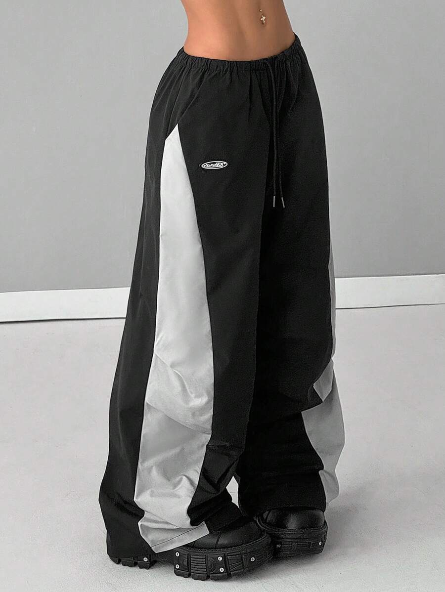 Women's Streetwear Color-Blocked Parachute Pants