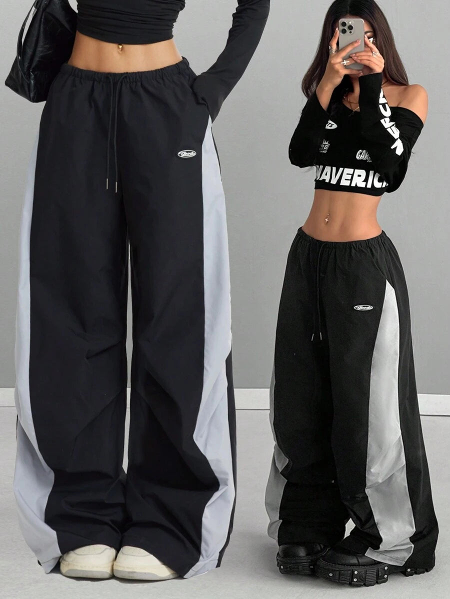 Women's Streetwear Color-Blocked Parachute Pants