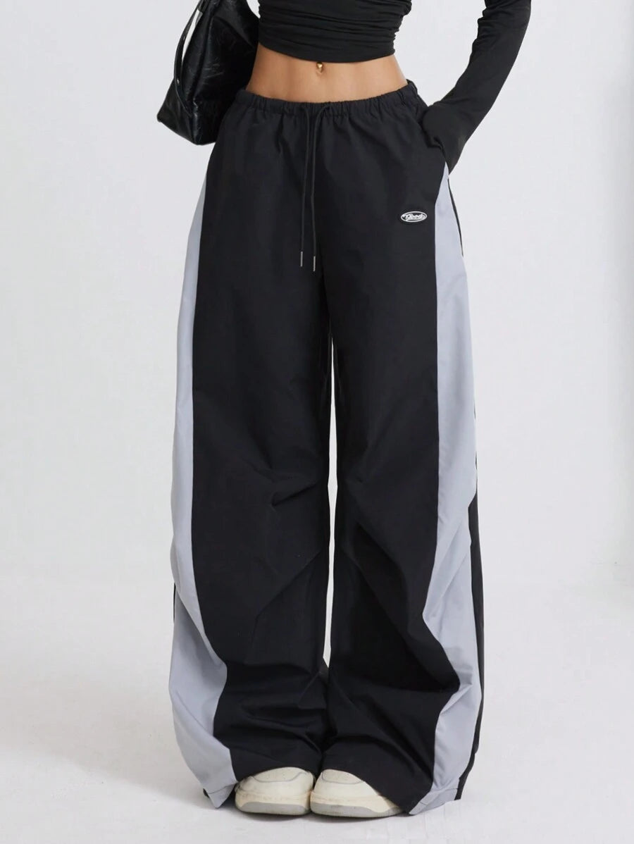 Women's Streetwear Color-Blocked Parachute Pants