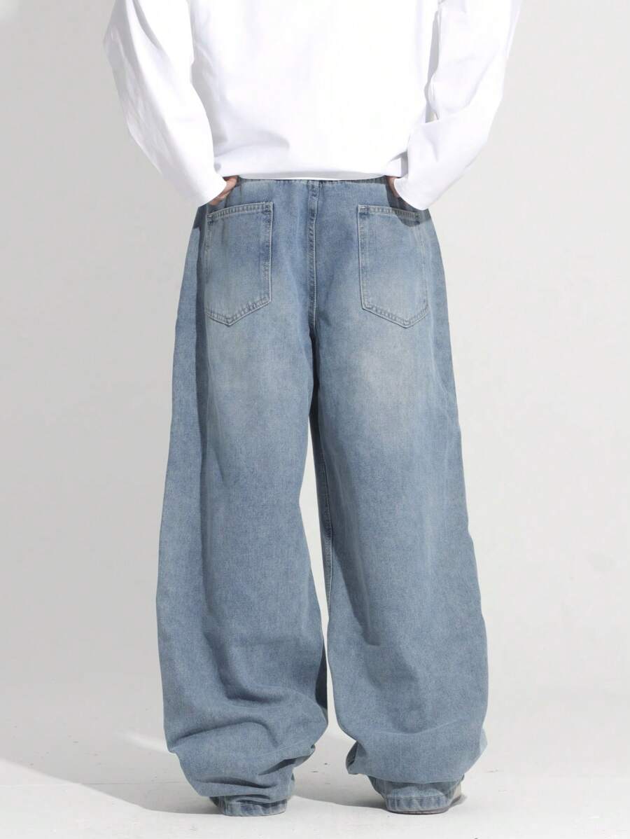 Loose Fit Washed Denim Casual Loose Pants