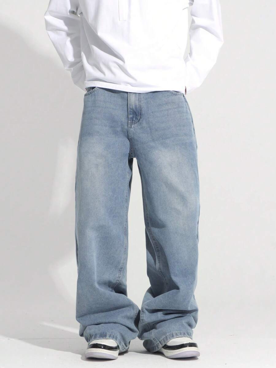 Loose Fit Washed Denim Casual Loose Pants