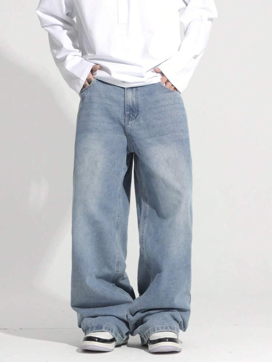 Loose Fit Washed Denim Casual Loose Pants