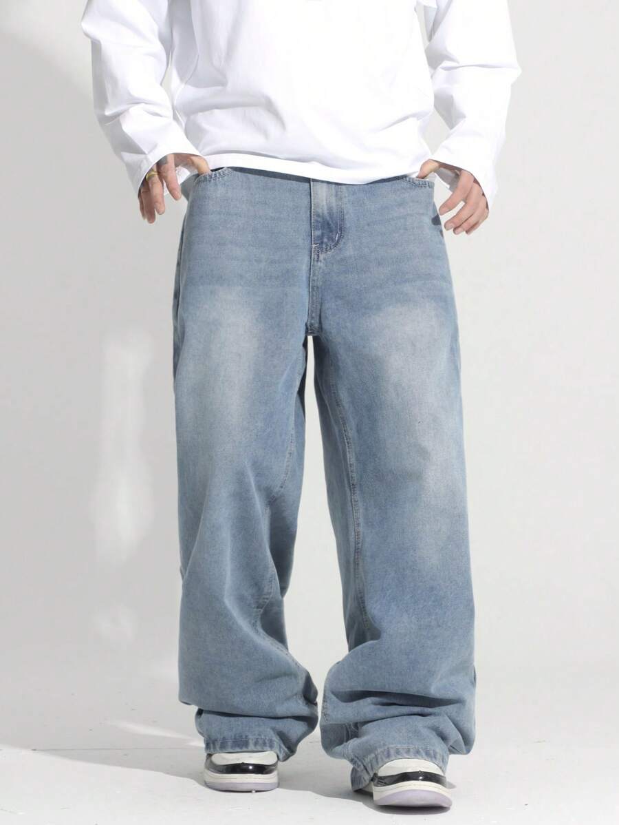 Loose Fit Washed Denim Casual Loose Pants