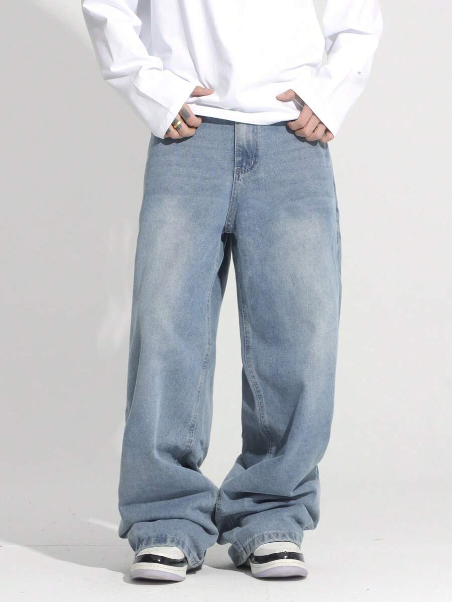 Loose Fit Washed Denim Casual Loose Pants