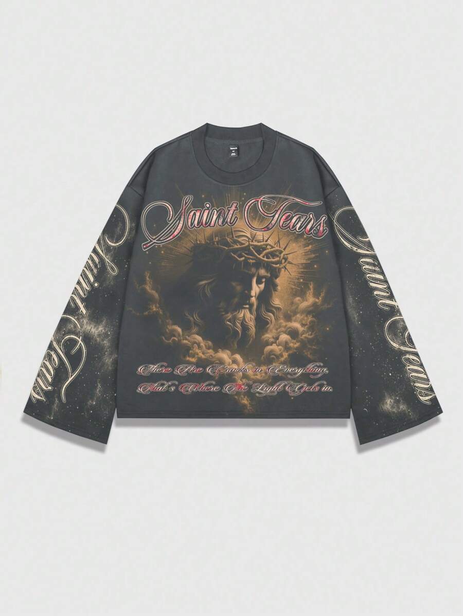 Men's Jesus Graphic Print Pullover Sweatshirt