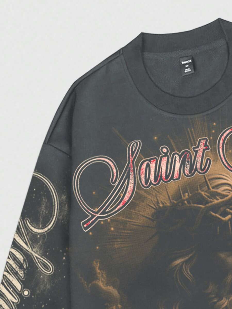 Men's Jesus Graphic Print Pullover Sweatshirt