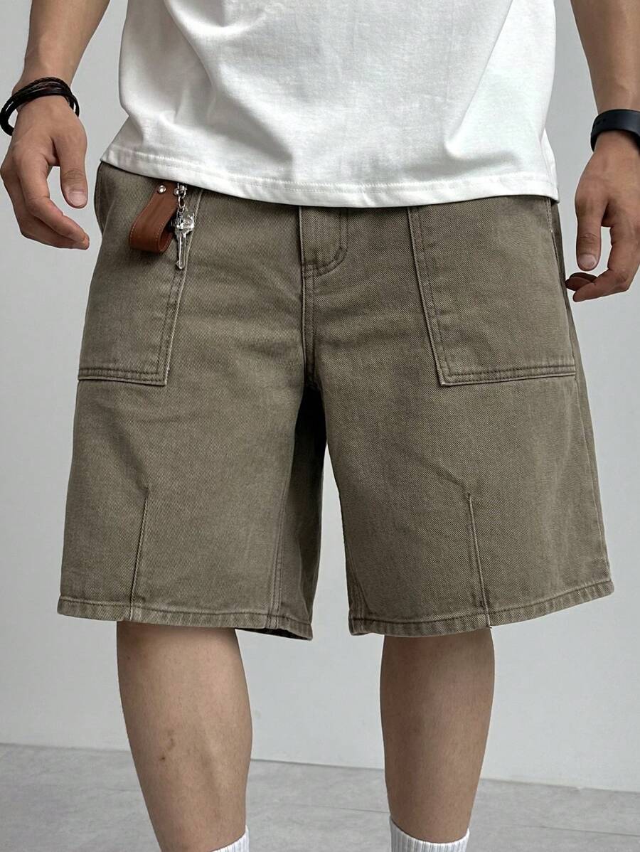 Men's Summer Solid Khaki Denim Shorts Jorts