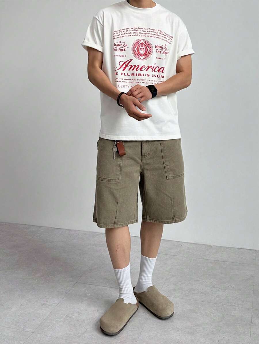 Men's Summer Solid Khaki Denim Shorts Jorts