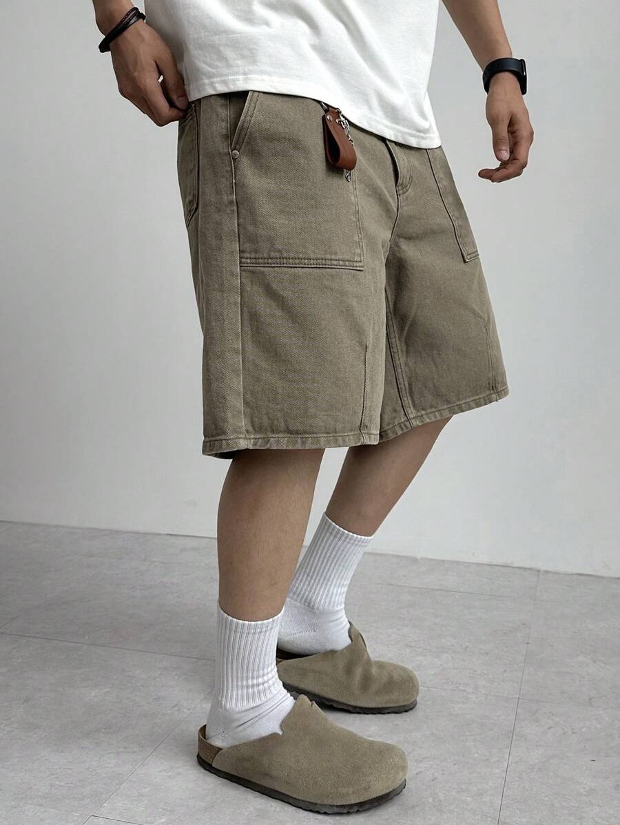 Men's Summer Solid Khaki Denim Shorts Jorts