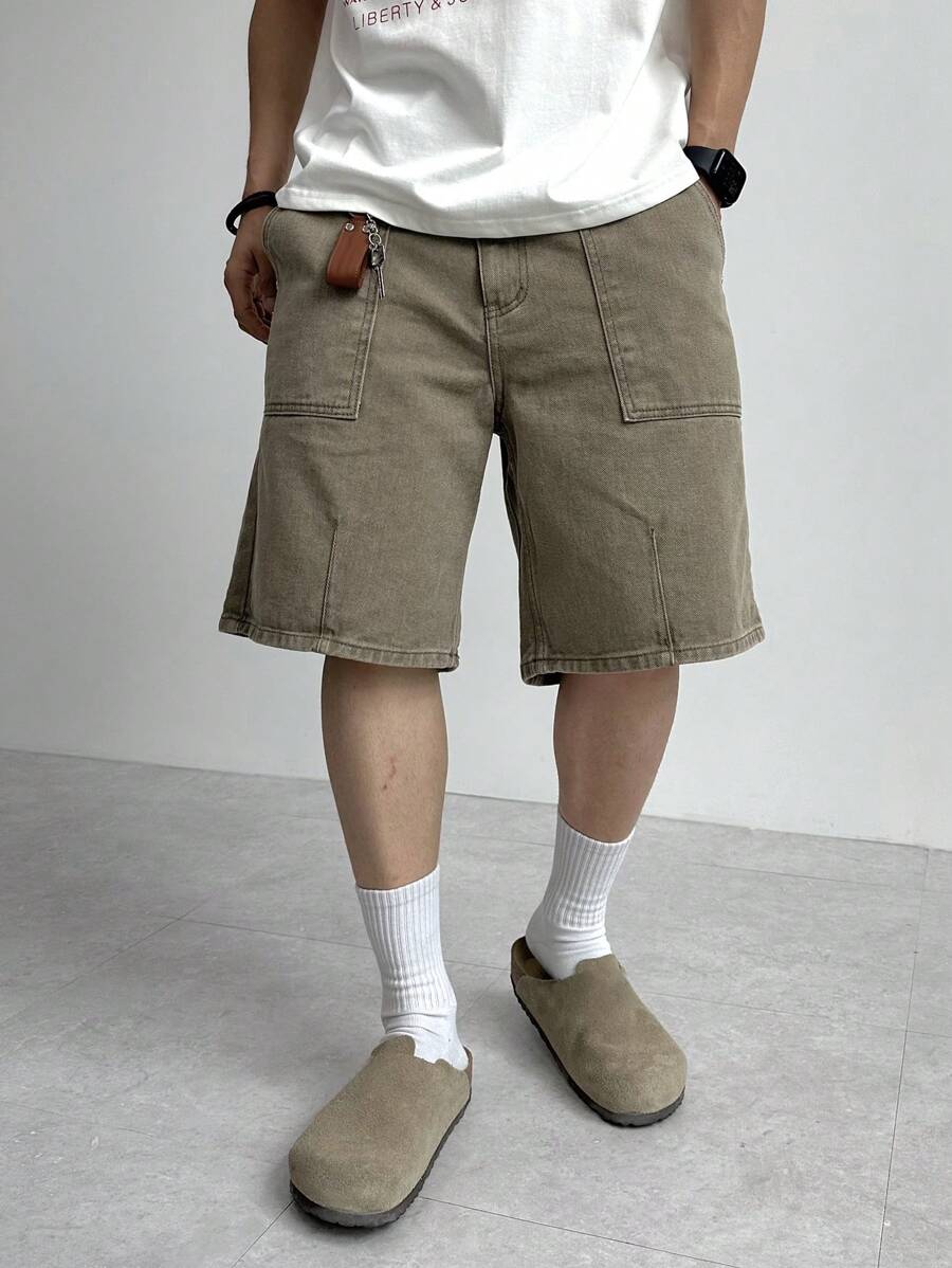 Men's Summer Solid Khaki Denim Shorts Jorts