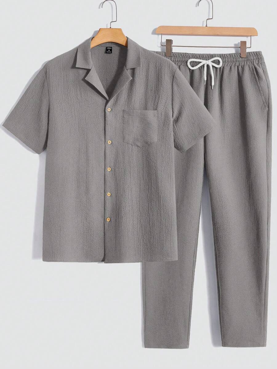 Men Short Sleeve Shirt And Pants Casual Summer Two-Piece Set