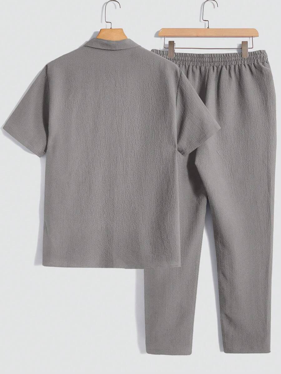 Men Short Sleeve Shirt And Pants Casual Summer Two-Piece Set