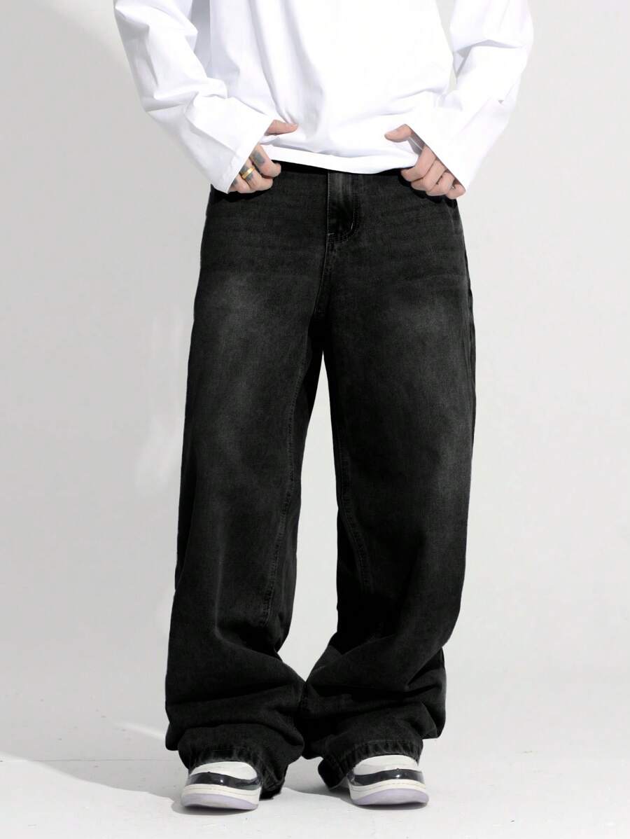 Loose Fit Washed Denim Casual Loose Pants