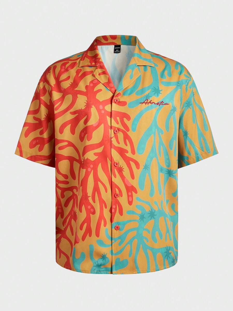 Business Casual Woven Floral Embroidered Drop Shoulder Shirt