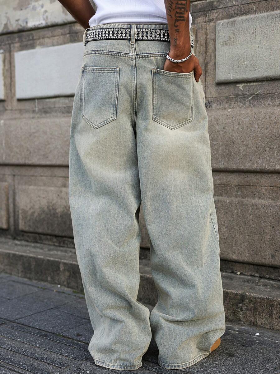 Vintage Washed Light Blue Wide Jeans
