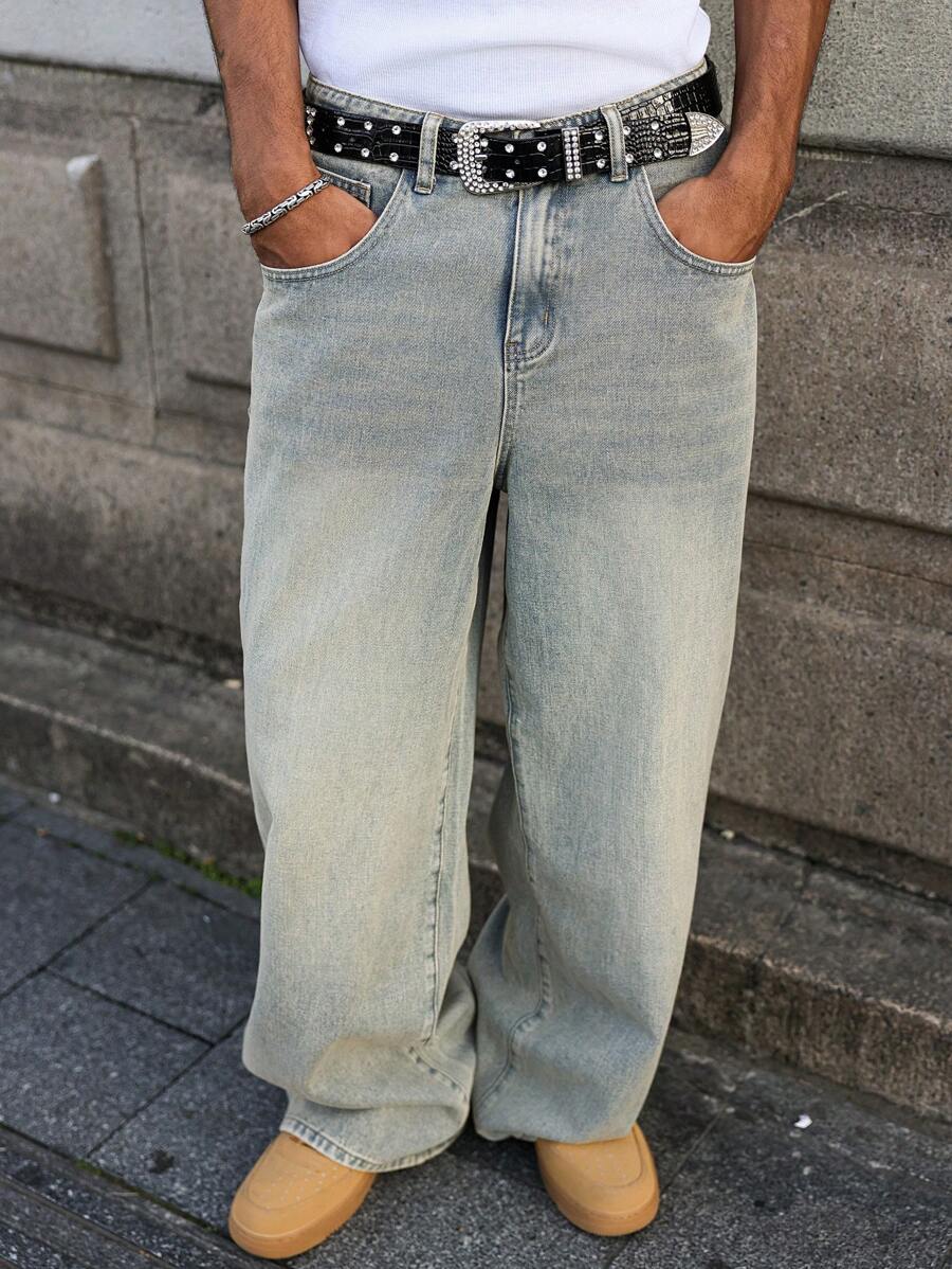 Vintage Washed Light Blue Wide Jeans