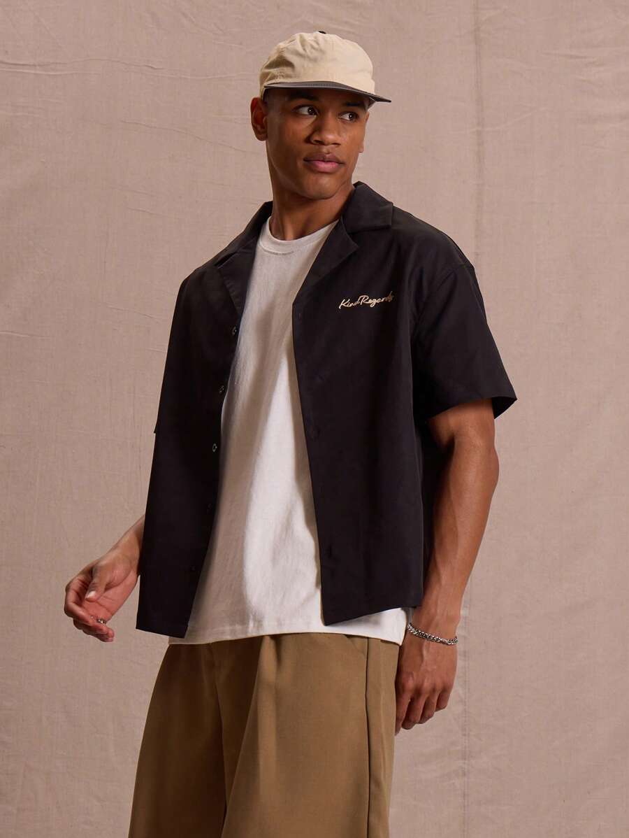Button Up Short Sleeve Graphic Bowling Shirt