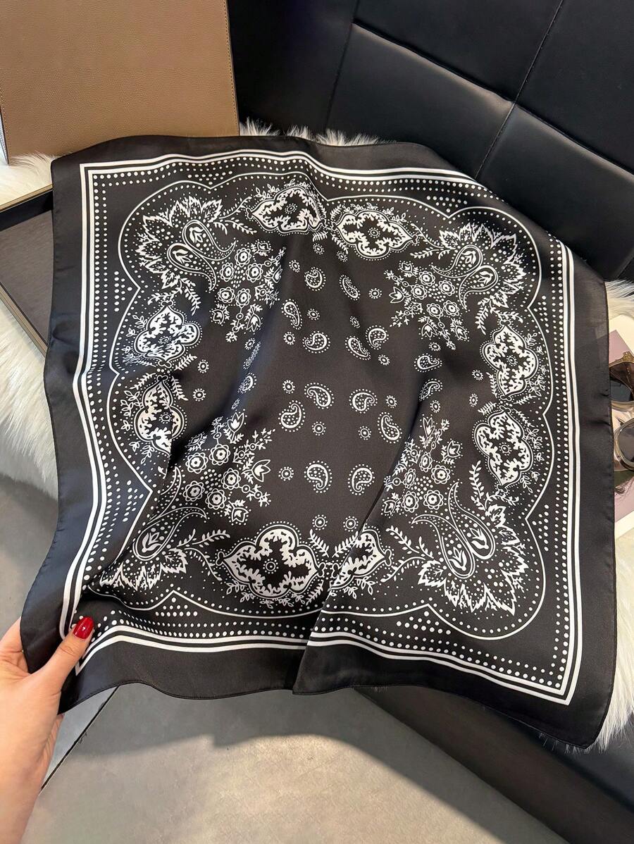 1pc Paisley Printed 70cm Faux Silk Square Scarf/Bandana