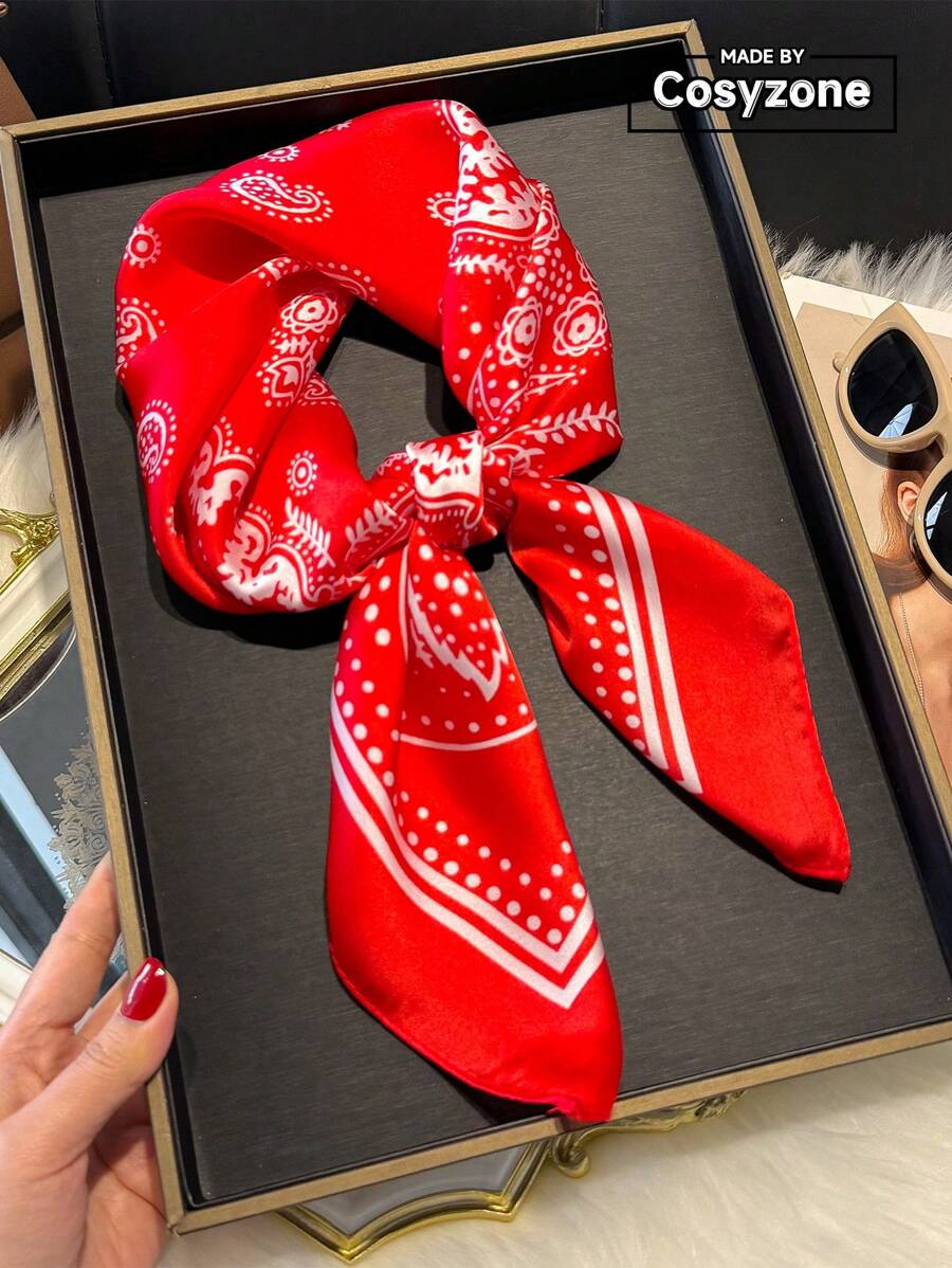 1pc Paisley Printed 70cm Faux Silk Square Scarf/Bandana