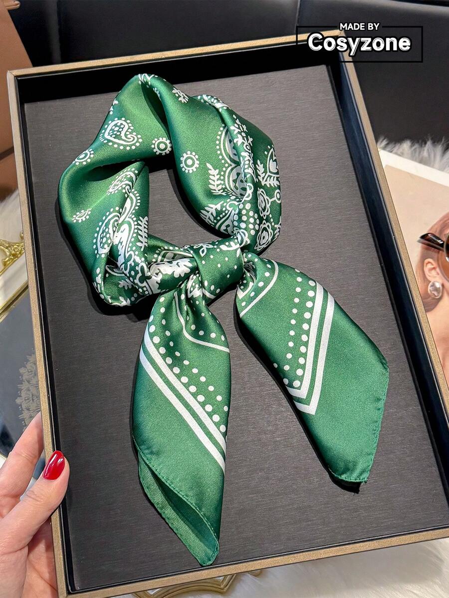 1pc Paisley Printed 70cm Faux Silk Square Scarf/Bandana