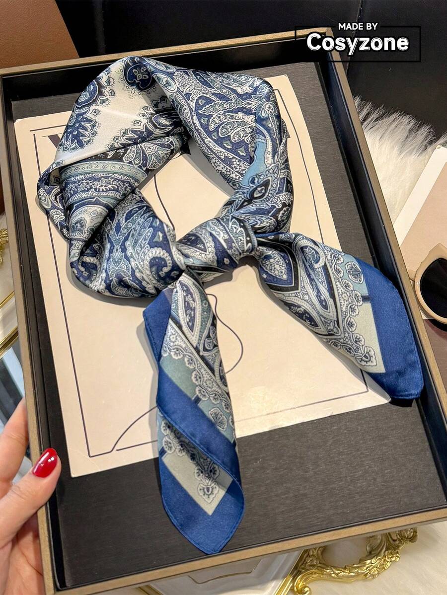 1pc Paisley Printed 70cm Faux Silk Square Scarf/Bandana
