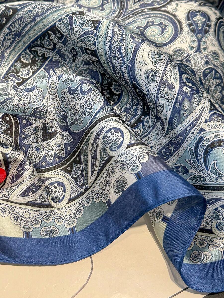 1pc Paisley Printed 70cm Faux Silk Square Scarf/Bandana