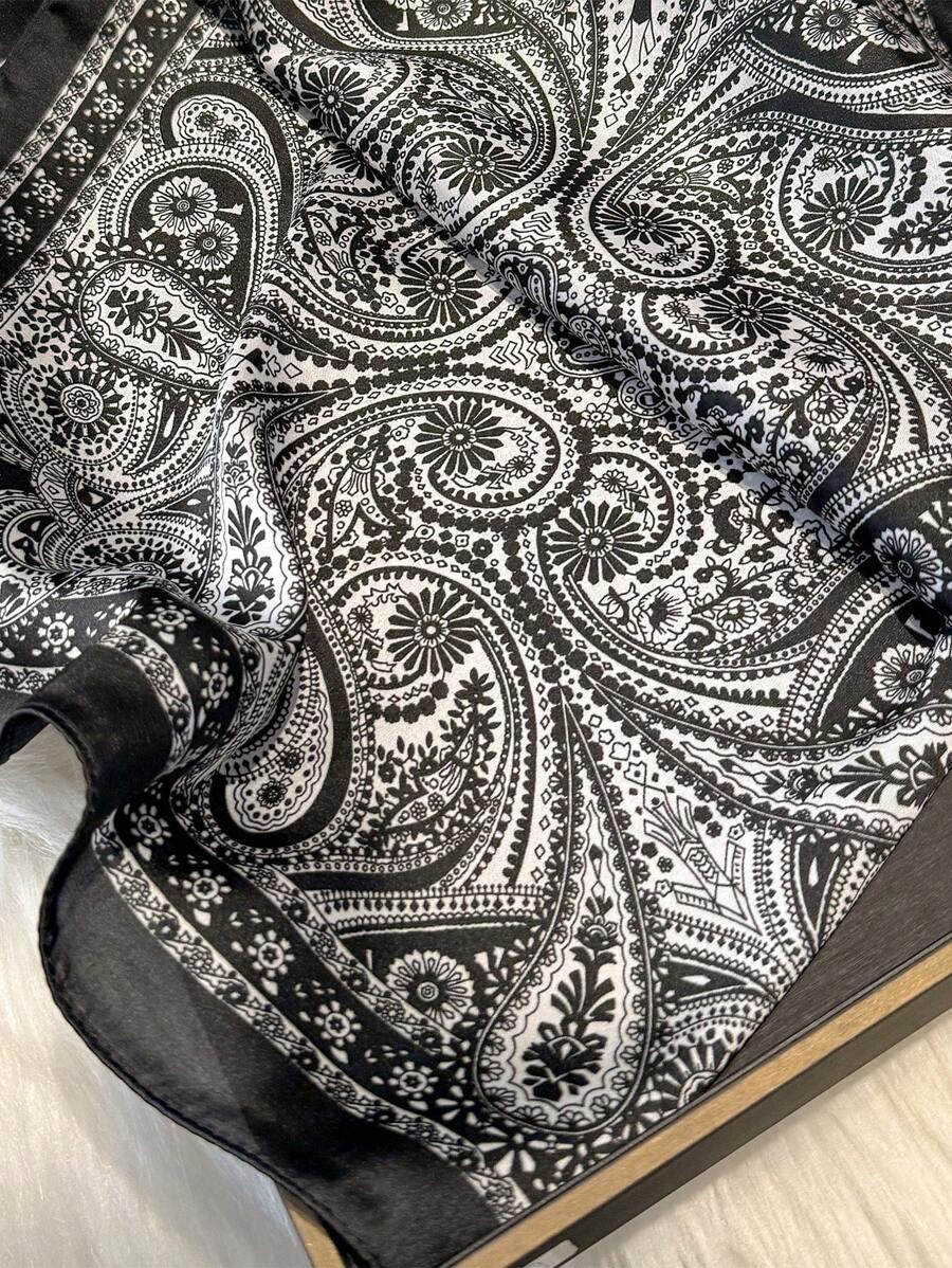 1pc Paisley Printed 70cm Faux Silk Square Scarf/Bandana