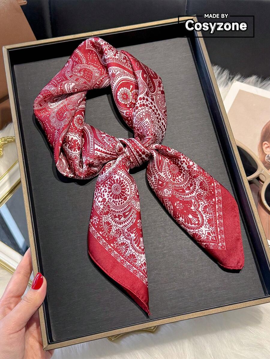 1pc Paisley Printed 70cm Faux Silk Square Scarf/Bandana