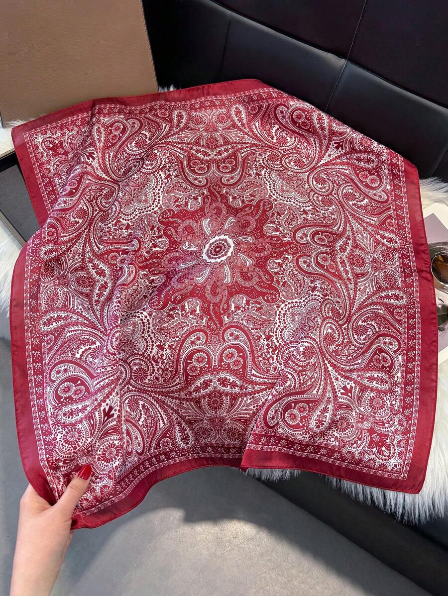 1pc Paisley Printed 70cm Faux Silk Square Scarf/Bandana