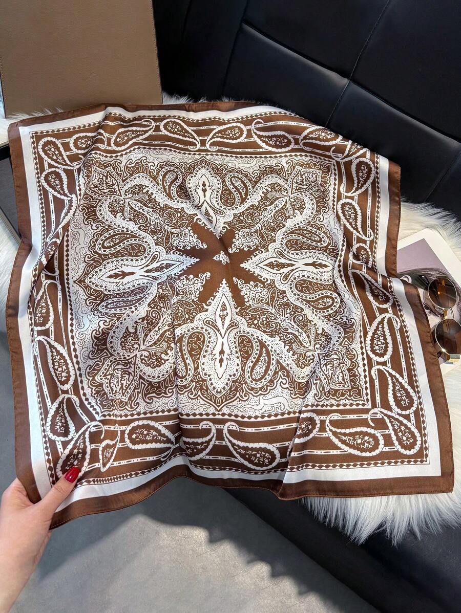 1pc Paisley Printed 70cm Faux Silk Square Scarf/Bandana
