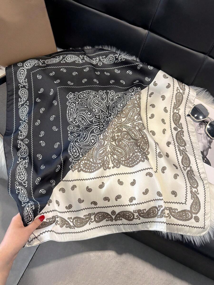 1pc Paisley Printed 70cm Faux Silk Square Scarf/Bandana
