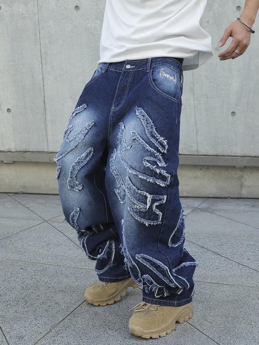 Men's Patchwork Wide Leg Loose Casual Jeans
