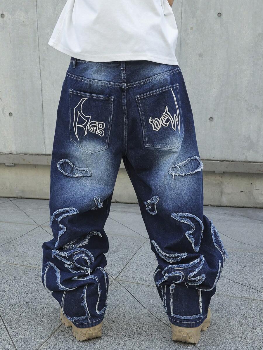 Men's Patchwork Wide Leg Loose Casual Jeans