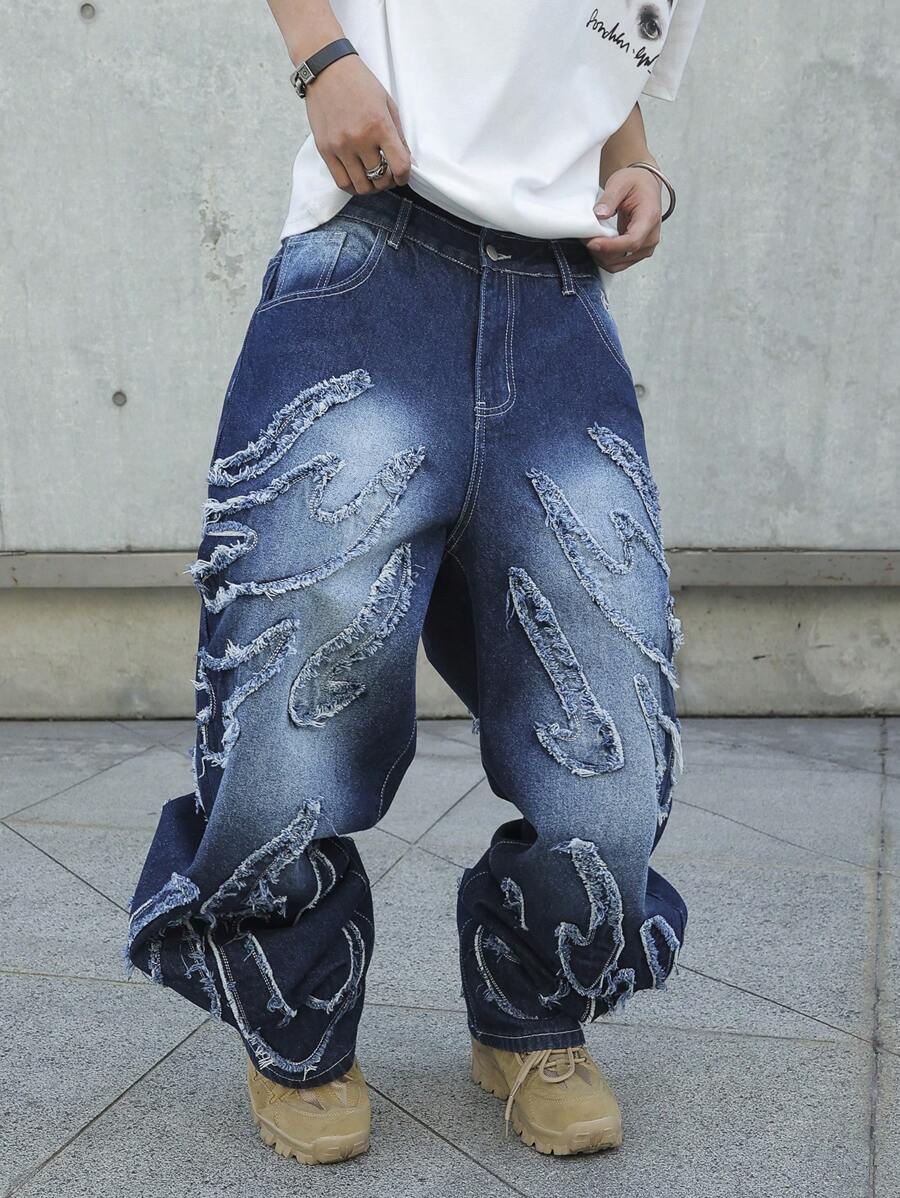 Men's Patchwork Wide Leg Loose Casual Jeans