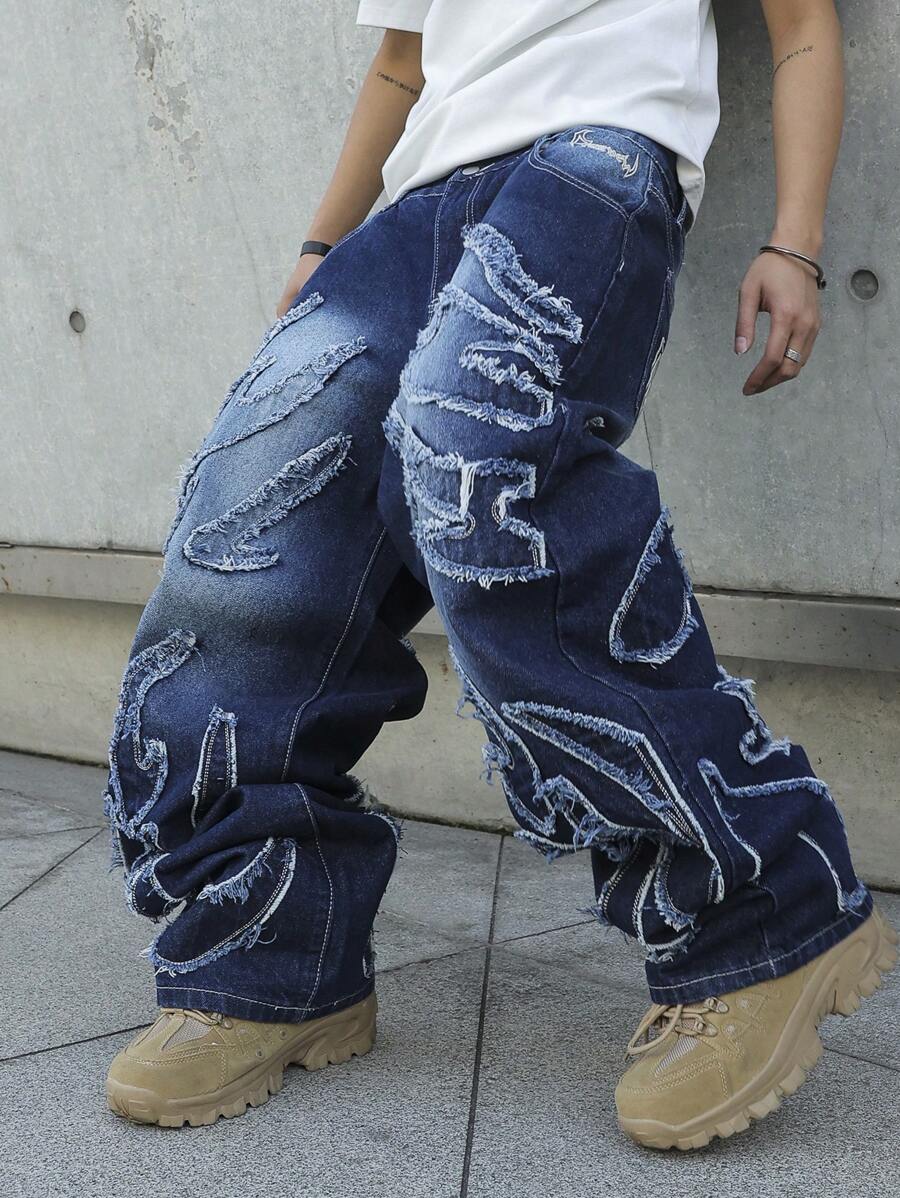 Men's Patchwork Wide Leg Loose Casual Jeans