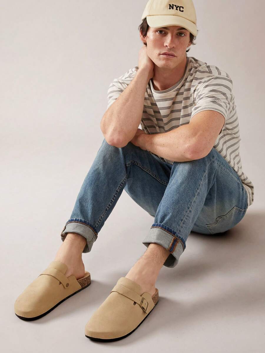 Men's Arch Support Cork Footbed Buckle Clogs