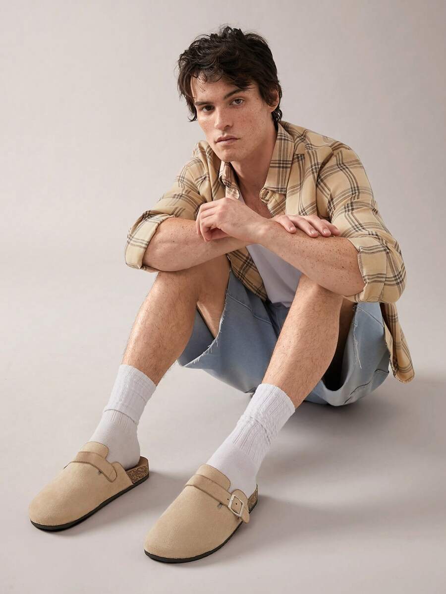 Men's Arch Support Cork Footbed Buckle Clogs